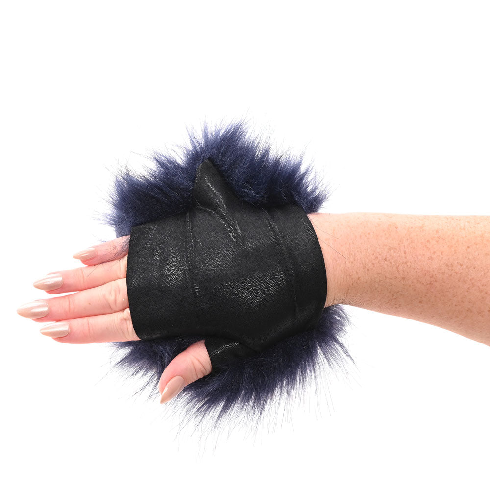 Sex & Mischief Cougar Spiked Sensory Glove Navy Blue Furry Glove With Metal Spikes