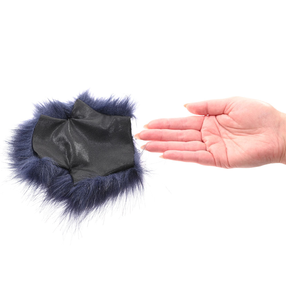 Sex & Mischief Cougar Spiked Sensory Glove Navy Blue Furry Glove With Metal Spikes